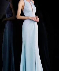 JVN By Jovani Jovani - Cutout Ornate Bodice Trumpet Dress JVN67262SC - 1 Pc Light- Blue In Size 10 Available Formal Gowns