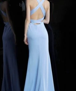 JVN By Jovani Jovani - Cutout Ornate Bodice Trumpet Dress JVN67262SC - 1 Pc Light- Blue In Size 10 Available Formal Gowns