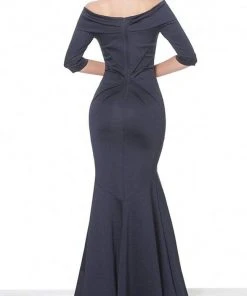 Jovani - Drape Ornate Off Shoulder Trumpet Dress 02760SC - 1 Pc Navy In Size 8 Available