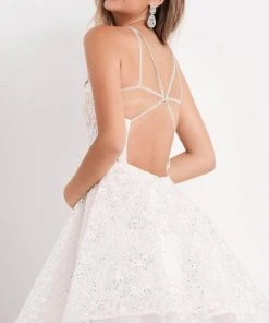 JVN By Jovani Jovani - Embroidered A-Line Cocktail Dress JVN04709SC - 2 Pc Off White In Size 00 And 0 Available Cocktail Dresses