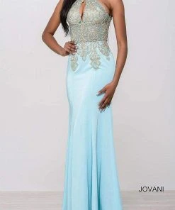 JVN By Jovani Jovani - Halter Fitted Embellished Bodice Long Dress JVN33691