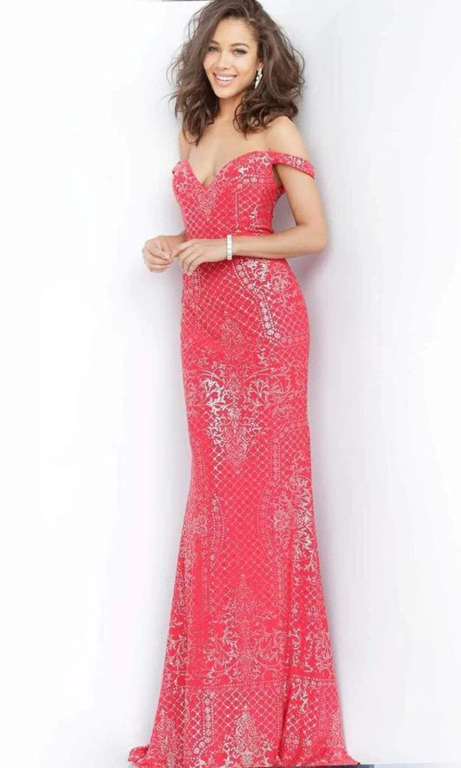 JVN By Jovani Formal Gowns Jovani - Intricate Off Shoulder Long Gown JVN60139SC - 1 Pc Blush In Size 4 Available 4 JVN By Jovani Formal Gowns Jovani - Intricate Off Shoulder Long Gown JVN60139SC - 1 Pc Blush In Size 4 Available