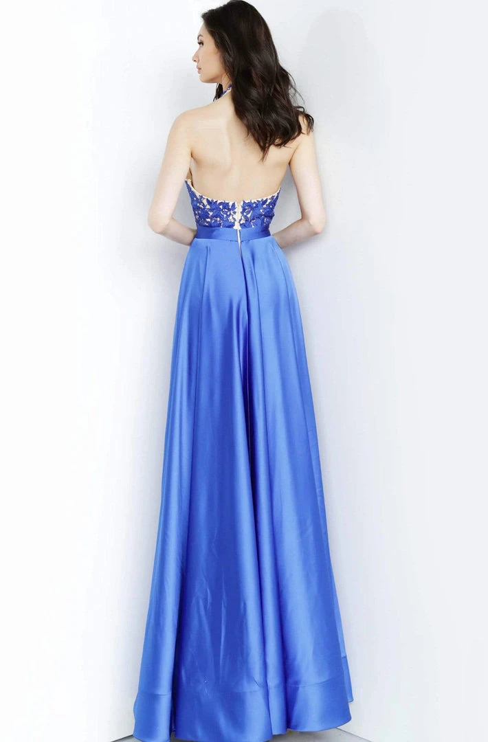 JVN By Jovani Jovani - JVN00927 Lace Deep Halter V-neck A-line Gown 4 JVN By Jovani Jovani - JVN00927 Lace Deep Halter V-neck A-line Gown