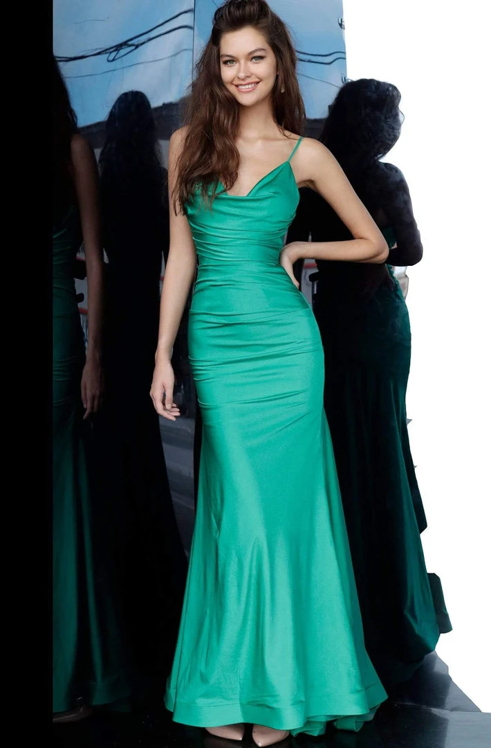 JVN By Jovani Formal Gowns Jovani - JVN00968 Long Cowl Neck Ruched Trumpet Gown 5 JVN By Jovani Formal Gowns Jovani - JVN00968 Long Cowl Neck Ruched Trumpet Gown