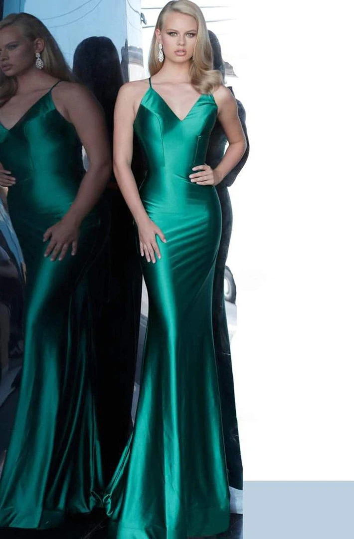 JVN By Jovani Jovani - JVN02048 Long V-Neck Satin Mermaid Gown 6 JVN By Jovani Jovani - JVN02048 Long V-Neck Satin Mermaid Gown