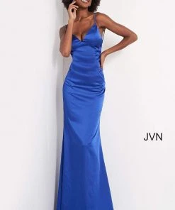 JVN By Jovani Jovani - JVN02048 Long V-Neck Satin Mermaid Gown
