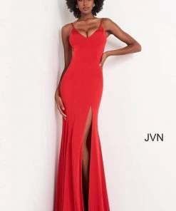JVN By Jovani Jovani - JVN02071 Plunging V-neck Fit And Flare Dress Formal Gowns 12 JVN By Jovani Jovani - JVN02071 Plunging V-neck Fit And Flare Dress Formal Gowns