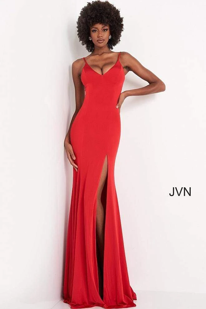 JVN By Jovani Jovani - JVN02071 Plunging V-neck Fit And Flare Dress Formal Gowns 6 JVN By Jovani Jovani - JVN02071 Plunging V-neck Fit And Flare Dress Formal Gowns