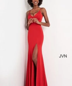 JVN By Jovani Jovani - JVN02071 Plunging V-neck Fit And Flare Dress Formal Gowns 14 JVN By Jovani Jovani - JVN02071 Plunging V-neck Fit And Flare Dress Formal Gowns