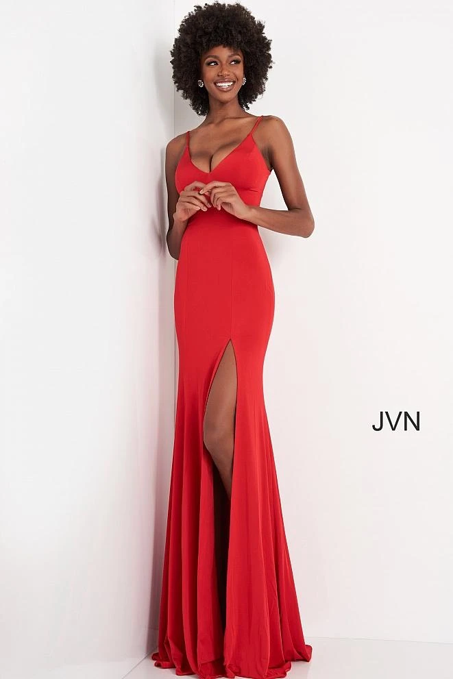 JVN By Jovani Jovani - JVN02071 Plunging V-neck Fit And Flare Dress Formal Gowns 8 JVN By Jovani Jovani - JVN02071 Plunging V-neck Fit And Flare Dress Formal Gowns