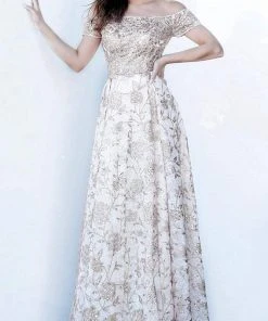 JVN By Jovani Formal Gowns Jovani - JVN03013 Sequin Floral A-Line Evening Gown