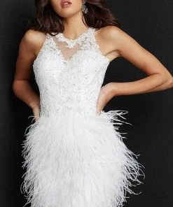 JVN By Jovani Cocktail Dresses Jovani - JVN07895SC Embellished Jewel Neck Short Dress - 1 Pc Off-White In Size 4 Available