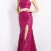 JVN By Jovani Formal Gowns Jovani - JVN08514 Two-Piece Halter Lace Gown