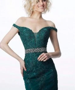 JVN By Jovani Jovani - JVN1102 Lace Applique Off Shoulder Fitted Cocktail Dress Cocktail Dresses