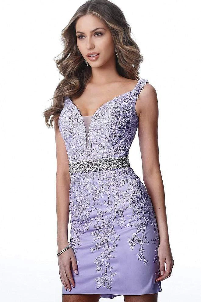 JVN By Jovani Jovani - JVN1102 Lace Applique Off Shoulder Fitted Cocktail Dress Cocktail Dresses 6 JVN By Jovani Jovani - JVN1102 Lace Applique Off Shoulder Fitted Cocktail Dress Cocktail Dresses