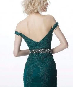 JVN By Jovani Jovani - JVN1102 Lace Applique Off Shoulder Fitted Cocktail Dress Cocktail Dresses