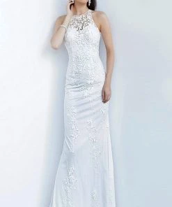 JVN By Jovani Jovani - JVN1289 Illusion Neck Embroidered Tulle Evening Dress Formal Gowns