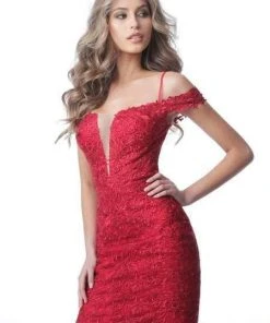 JVN By Jovani Jovani - JVN2291 Embroidered Plunging Cold Shoulder Dress Cocktail Dresses