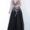 JVN By Jovani Jovani - JVN2302 Embroidered Applique Plunging V-Neck Gown