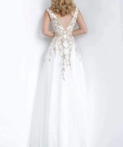 JVN By Jovani Jovani - JVN2302 Embroidered Applique Plunging V-Neck Gown
