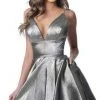 JVN By Jovani Jovani - JVN3782 Metallic Plunging V-Neck Dress