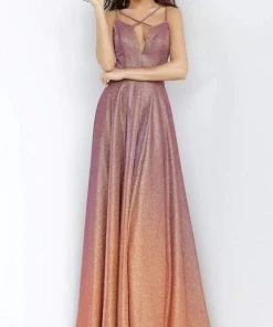 JVN By Jovani Jovani - JVN4327 Crisscross Strapped Bodice High Slit Gown