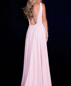 JVN By Jovani Formal Gowns Jovani - JVN52179 Ruched Deep V-neck A-line Dress 6 JVN By Jovani Formal Gowns Jovani - JVN52179 Ruched Deep V-neck A-line Dress