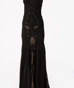 JVN By Jovani Jovani - JVN55869 Beaded Lace Halter Sheath Dress Formal Gowns