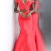 JVN By Jovani Jovani - JVN58068 Plunging Illusion Off Shoulder Trumpet Prom Dress