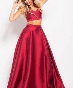 JVN By Jovani Jovani - JVN59636 Lace-Up Back Two-Piece Mikado Ballgown