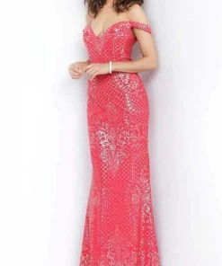 JVN By Jovani Jovani - JVN60139 Patterned Sparkle Off Shoulder Long Gown 11 JVN By Jovani Jovani - JVN60139 Patterned Sparkle Off Shoulder Long Gown