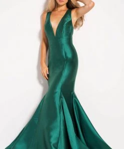 JVN By Jovani Jovani - JVN60917 Plunging V-Neck Ribbon Ornate Mermaid Gown Formal Gowns