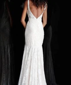 JVN By Jovani Jovani - JVN62490 Embellished Lace Plunging V-neck Trumpet Dress Formal Gowns 9 JVN By Jovani Jovani - JVN62490 Embellished Lace Plunging V-neck Trumpet Dress Formal Gowns