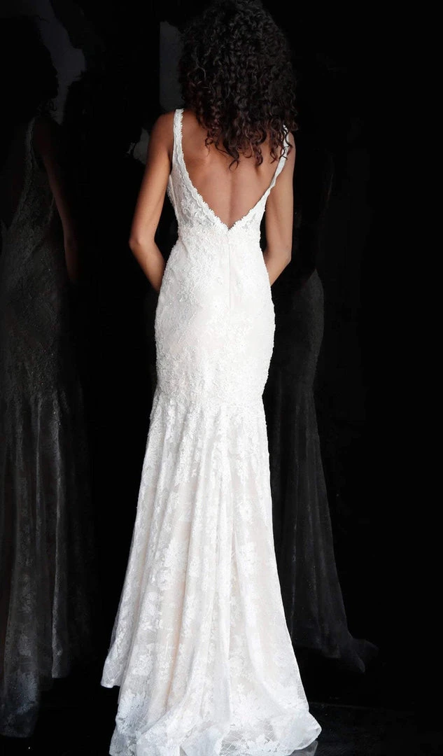 JVN By Jovani Jovani - JVN62490 Embellished Lace Plunging V-neck Trumpet Dress Formal Gowns 6 JVN By Jovani Jovani - JVN62490 Embellished Lace Plunging V-neck Trumpet Dress Formal Gowns