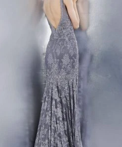 JVN By Jovani Jovani - JVN62490 Embellished Lace Plunging V-neck Trumpet Dress Formal Gowns 7 JVN By Jovani Jovani - JVN62490 Embellished Lace Plunging V-neck Trumpet Dress Formal Gowns