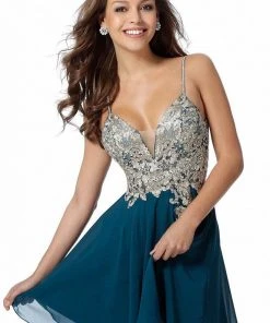 JVN By Jovani Jovani - JVN62738 Metallic Embroidered A-Line Cocktail Dress