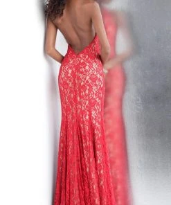 JVN By Jovani Jovani - JVN63391 Fully Lace Deep Halter V-neck Trumpet Dress 6 JVN By Jovani Jovani - JVN63391 Fully Lace Deep Halter V-neck Trumpet Dress