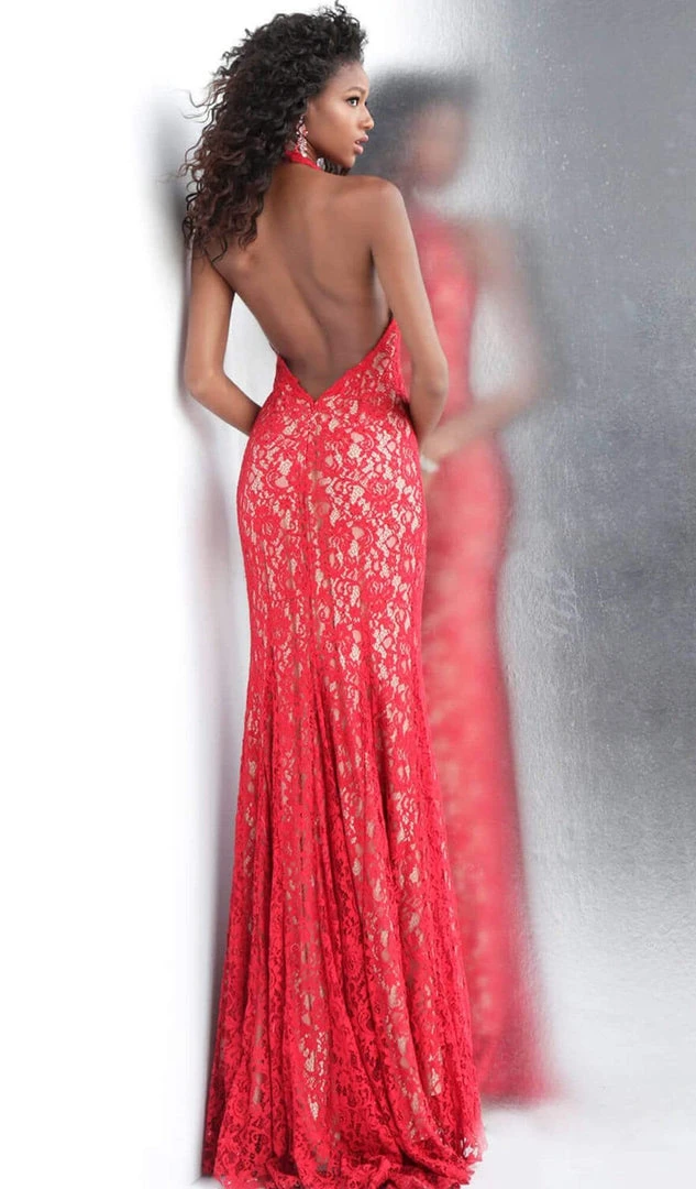 JVN By Jovani Jovani - JVN63391 Fully Lace Deep Halter V-neck Trumpet Dress 4 JVN By Jovani Jovani - JVN63391 Fully Lace Deep Halter V-neck Trumpet Dress