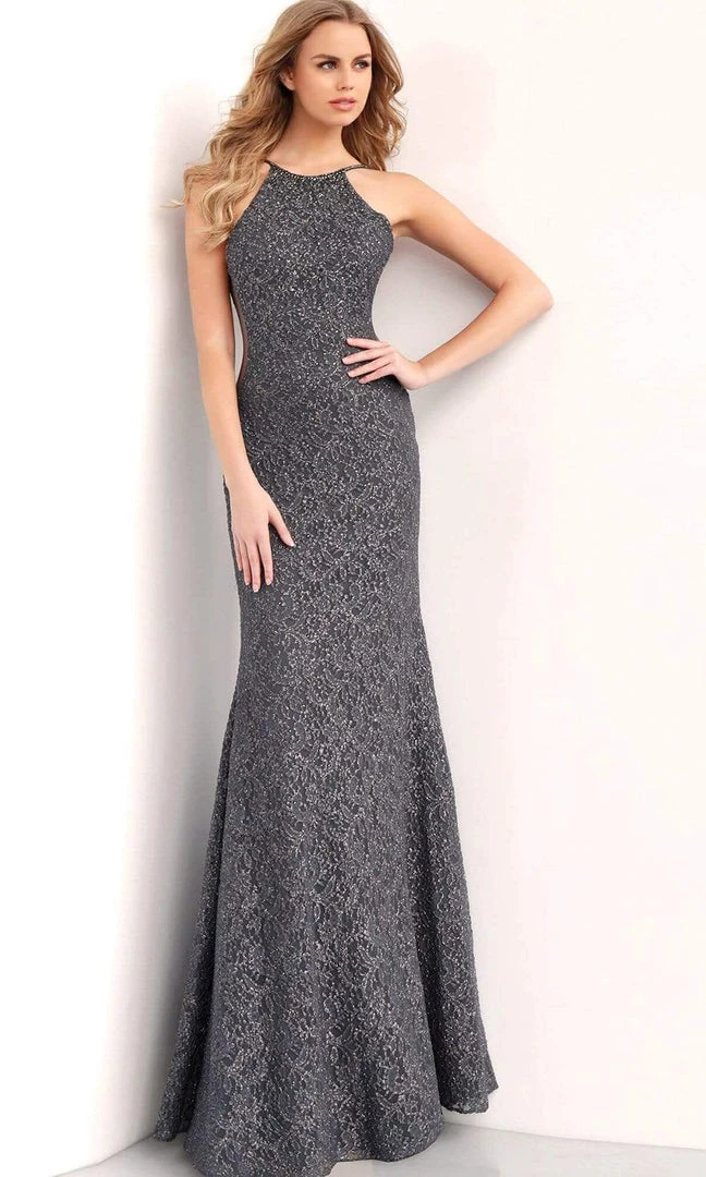 JVN By Jovani Jovani - JVN64010 High Halter Beaded Lace Gown 6 JVN By Jovani Jovani - JVN64010 High Halter Beaded Lace Gown