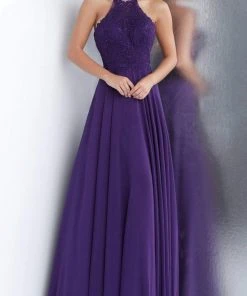 JVN By Jovani Jovani - JVN64114 Embroidered Halter Neck A-line Dress Formal Gowns