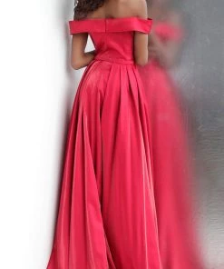 JVN By Jovani Jovani - JVN64244 Off-Shoulder Pleated A-line Dress With Slit And Train 5 JVN By Jovani Jovani - JVN64244 Off-Shoulder Pleated A-line Dress With Slit And Train