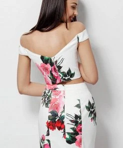 JVN By Jovani Jovani - JVN64961 Floral Printed Off-shoulder Sheath Mini Dress Cocktail Dresses
