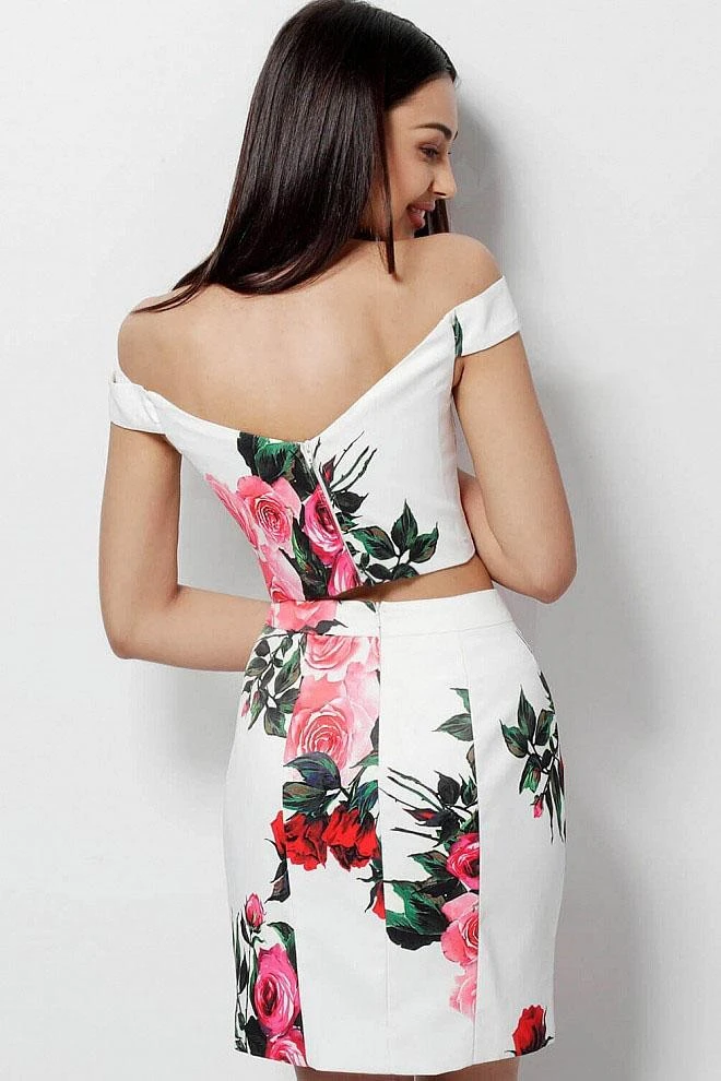 JVN By Jovani Jovani - JVN64961 Floral Printed Off-shoulder Sheath Mini Dress Cocktail Dresses 4 JVN By Jovani Jovani - JVN64961 Floral Printed Off-shoulder Sheath Mini Dress Cocktail Dresses