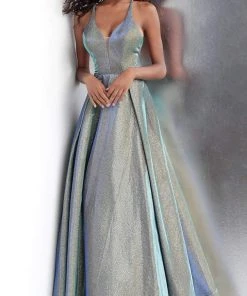 JVN By Jovani Jovani - JVN65851 Metallic Crisscross Strapped A-Line Gown