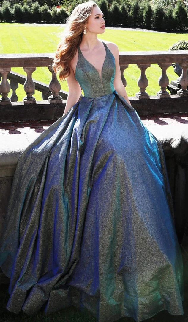 JVN By Jovani Jovani - JVN65851 Metallic Crisscross Strapped A-Line Gown 6 JVN By Jovani Jovani - JVN65851 Metallic Crisscross Strapped A-Line Gown