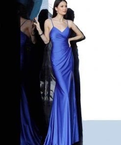 JVN By Jovani Formal Gowns Jovani - JVN66714 Gathered Surplice High Slit Gown