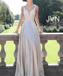 JVN By Jovani Formal Gowns Jovani - JVN67050 Metallic Plunging Sweetheart A-Line Gown