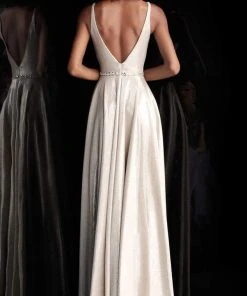 JVN By Jovani Formal Gowns Jovani - JVN67050 Metallic Plunging Sweetheart A-Line Gown