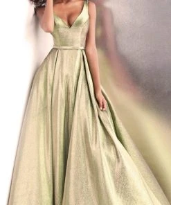 JVN By Jovani Jovani - JVN67647 Plunging V-Neck Metallic Ballgown