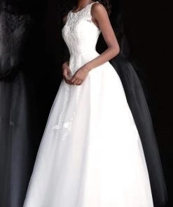 JVN By Jovani Formal Gowns Jovani - JVN68132 Sleeveless Embroidered Scoop Neck Ballgown